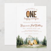 ハッピーキャンパー フォレストベア 1歳の誕生日 招待状 (正面/裏面)