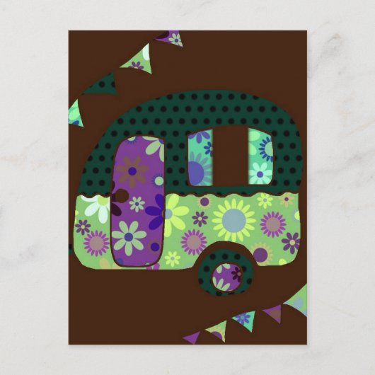 ハッピーキャンパー、レトロキャラバンヴィンテージバンティング ポストカード (正面)