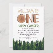 ハッピーキャンパー 木の少年たち 1歳の誕生日 招待状 (正面)