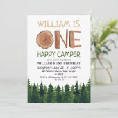 ハッピーキャンパー 木の少年たち 1歳の誕生日 招待状 (スタンド正面)