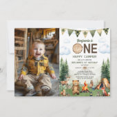 ハッピーキャンパー　１歳の誕生日写真 招待状 (正面)