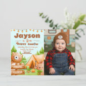 ハッピーキャンパー - 1歳の誕生日と写真 招待状 (スタンド正面)