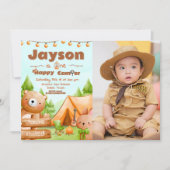 ハッピーキャンパー - 1歳の誕生日と写真 招待状 (正面)