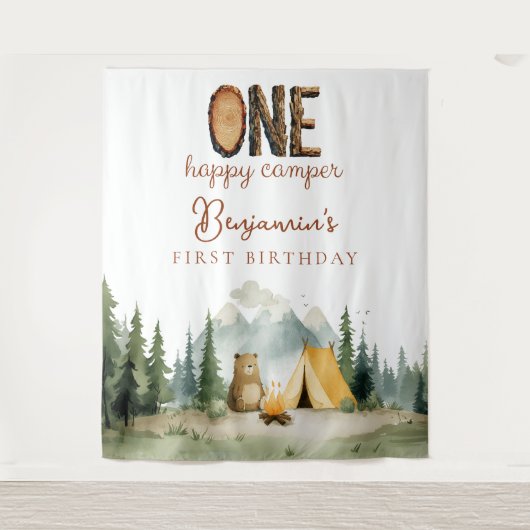 ハッピーキャンパー 1歳誕生日写真用背景 タペストリー (正面)