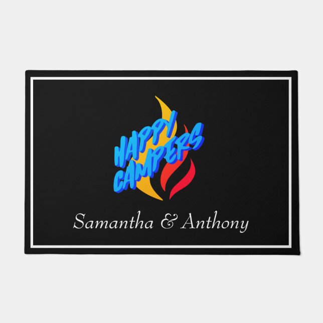 ハッピーキャンパーAny Name RVキャビンフレームグラフィック ドアマット (正面)