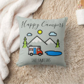 ハッピーキャンパーRVパーソナライズされたキャンプ山 クッション (ブランケット)