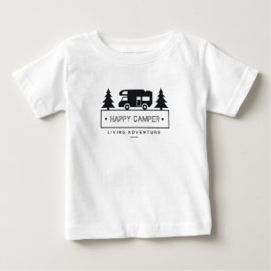 ハッピーキャンパーRVモーターホームブラックアンドホワイト ベビーTシャツ