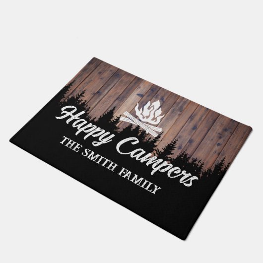 ハッピーキャンパ素朴ーキャンピングファイヤーファミリー名 ドアマット (アングル)
