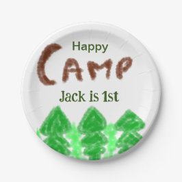 ハッピーキャンピングキャンパー1バースデーキッズ木 ペーパープレート