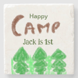 ハッピーキャンピングキャンパー1歳の誕生日キッズツリー木 ストーンコースター