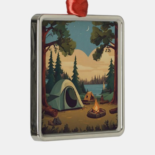 ハッピーキャンピングテントアンドキャンプファイヤー メタルオーナメント (右)
