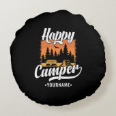 ハッピーキャンピングハイキングトラベルキャラバンライフ ラウンドクッション (裏面)