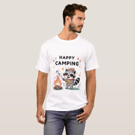 ハッピーキャンピングラクーン、かわいいキャンプファイアマンガ Tシャツ