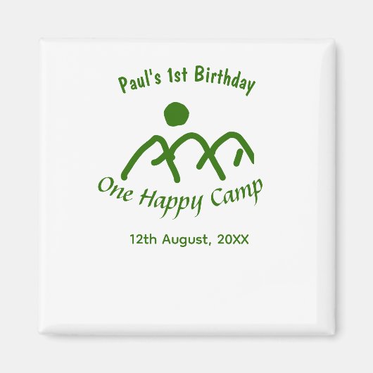 ハッピーキャンプの緑の山の太陽 1歳の誕生日 マグネット (正面)