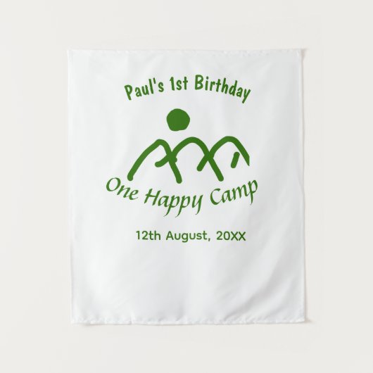 ハッピーキャンプ 緑の山の太陽 1歳の誕生日 タペストリー (正面)