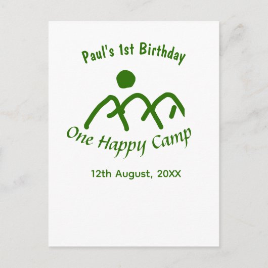 ハッピーキャンプ 緑の山の太陽 1歳の誕生日 ポストカード (正面)