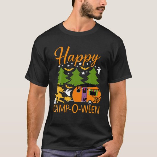 ハッピーキャンプ – O – ウィーンハロウィンキャンピングキャンパー Tシャツ (正面)