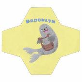 ハッピーキュートなハープシール漫画イラストレーション サッカーボール (フラット)