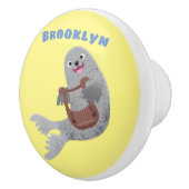 ハッピーキュートなハープシール漫画イラストレーション セラミックノブ (右)