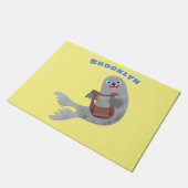 ハッピーキュートなハープシール漫画イラストレーション ドアマット (アングル)