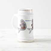 ハッピーキュートなハープシール漫画イラストレーション ビールジョッキ (正面左)