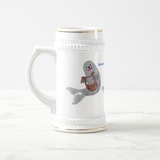 ハッピーキュートなハープシール漫画イラストレーション ビールジョッキ (左)