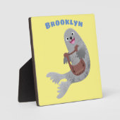 ハッピーキュートなハープシール漫画イラストレーション フォトプラーク (正面)