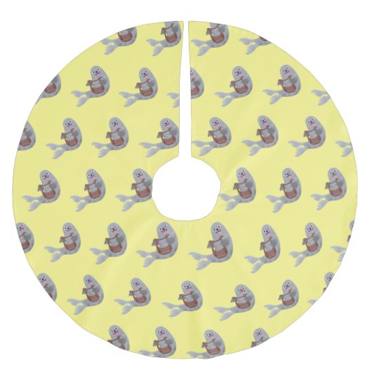 ハッピーキュートなハープシール漫画イラストレーション ブラッシュドポリエステルツリースカート (正面)