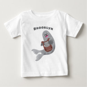 ハッピーキュートなハープシール漫画イラストレーション ベビーTシャツ