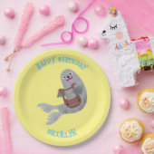 ハッピーキュートなハープシール漫画イラストレーション ペーパープレート (パーティー)