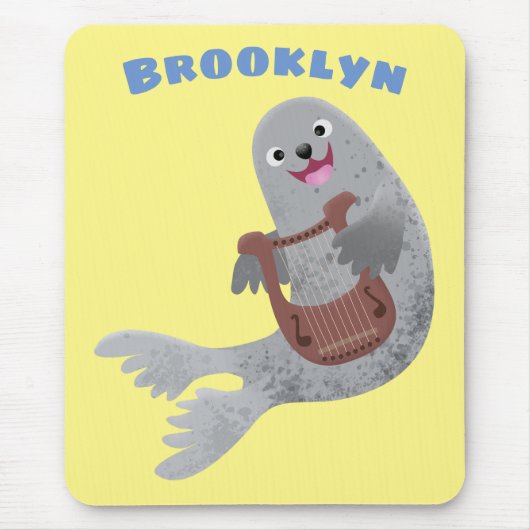 ハッピーキュートなハープシール漫画イラストレーション マウスパッド (正面)