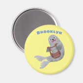 ハッピーキュートなハープシール漫画イラストレーション マグネット (正面/裏面)