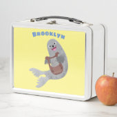 ハッピーキュートなハープシール漫画イラストレーション メタルランチボックス (インサイチュ)