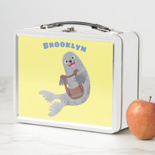 ハッピーキュートなハープシール漫画イラストレーション メタルランチボックス (インサイチュ)