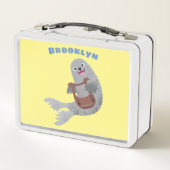 ハッピーキュートなハープシール漫画イラストレーション メタルランチボックス (裏面)