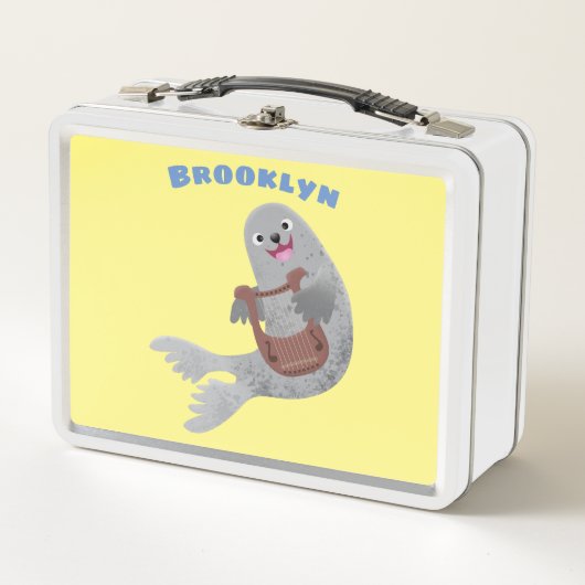 ハッピーキュートなハープシール漫画イラストレーション メタルランチボックス (正面)