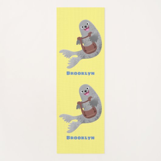 ハッピーキュートなハープシール漫画イラストレーション ヨガマット (正面)