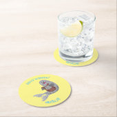 ハッピーキュートなハープシール漫画イラストレーション ラウンドペーパーコースター (インサイチュ)