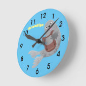 ハッピーキュートなハープシール漫画イラストレーション ラウンド壁時計 (傾斜)