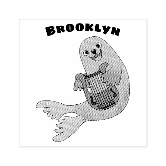 ハッピーキュートなハープシール漫画イラストレーション ラバースタンプ (インプリント)