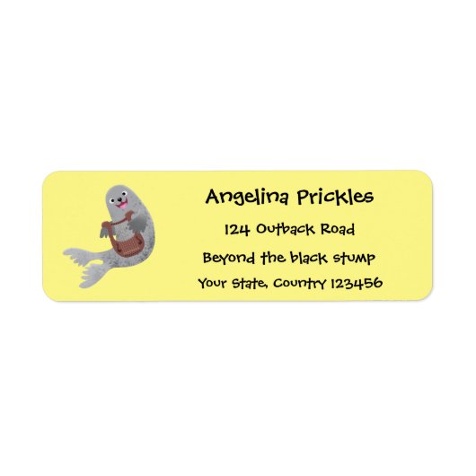 ハッピーキュートなハープシール漫画イラストレーション ラベル (正面)