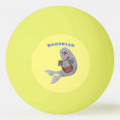 ハッピーキュートなハープシール漫画イラストレーション 卓球ボール (裏面)