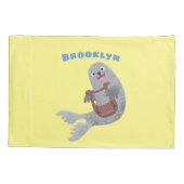 ハッピーキュートなハープシール漫画イラストレーション 枕カバー (裏面)