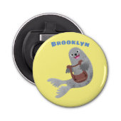 ハッピーキュートなハープシール漫画イラストレーション 栓抜き (正面)