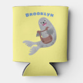 ハッピーキュートなハープシール漫画イラストレーション 缶クーラー (正面)