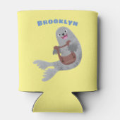 ハッピーキュートなハープシール漫画イラストレーション 缶クーラー (裏面)