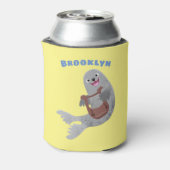 ハッピーキュートなハープシール漫画イラストレーション 缶クーラー (缶裏面)