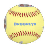 ハッピーキュートなハープシール漫画イラストレーション 野球ボール (裏面)