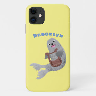 ハッピーキュートなハープシール漫画イラストレーション iPhone 11 ケース