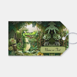 ハッピーキュートなワイルドワニのジャングルの木々美しい ギフトタグ